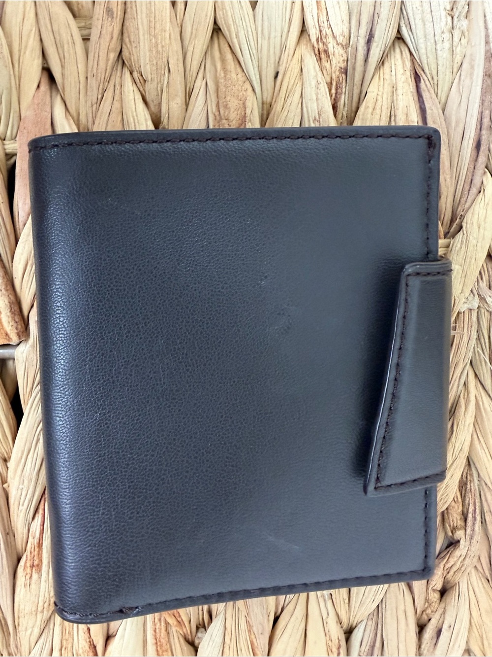 Massimo Dutti Black Leather Bifold Card & Key Wallet with Snap Strap